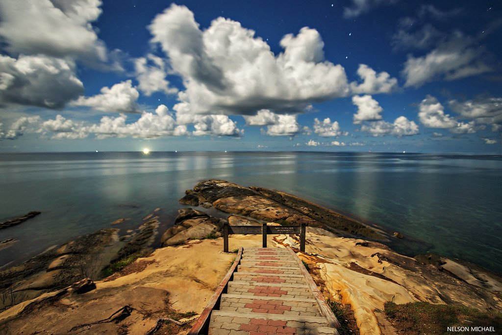 Moonlit night at Tip of Borneo, Malaysia. Credit: Nelson Michael